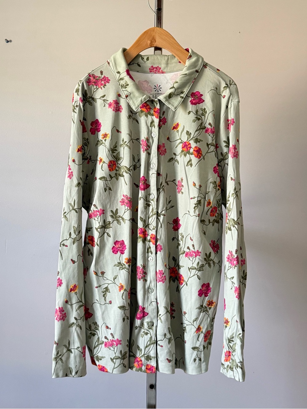Isaac Mizrahi Live Pima Cotton Floral Button Up Shirt Blouse Women Plus Size 2X